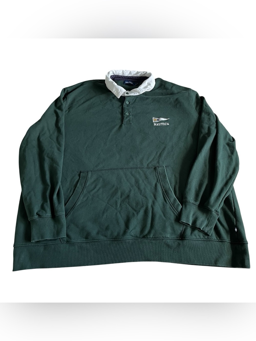Nautica Sweatshirt Mens‎ 4XL Green Rugby Polo Collar Kangaroo Pocket 83 Flag